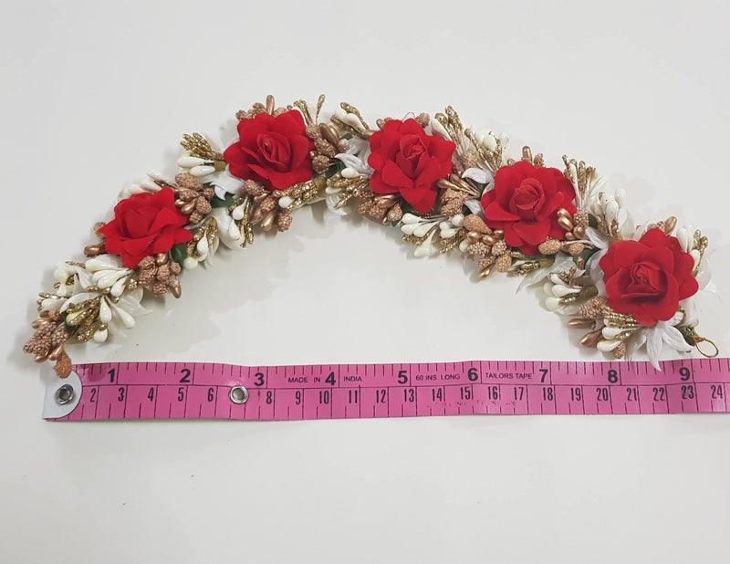 ANVIK Fancy Party Bridal Wedding Fabric/artificial Rose Flower Bun Juda Hair Gajra for Women Bride Floral Flower Hair Accessory for women Veni for hair (Red Colour) - Image 5