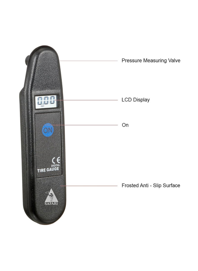 Safari Digital Tire Pressure Gauge TG-57, LCD Display, 150 PSI, Portable Keychain Air Pressure Tester for Cars, Motorcycles, Bicycles, and ATVs