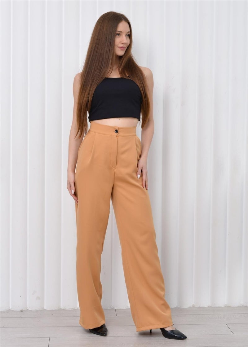 Nuseel Women High Waist Palazzo Pants Camel  - Image 4