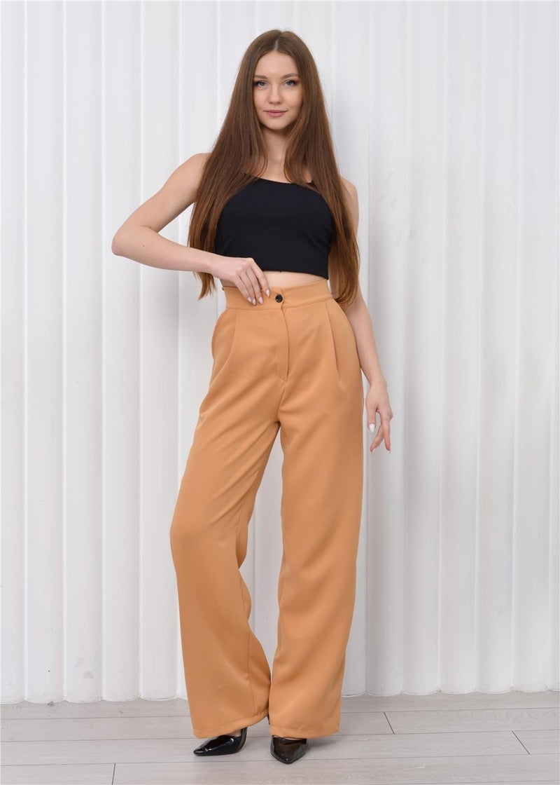 Nuseel Women High Waist Palazzo Pants Camel  - Image 1