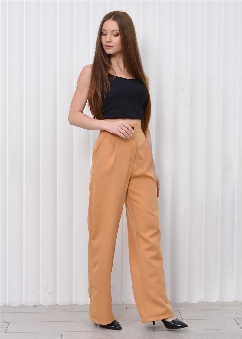 Nuseel Women High Waist Palazzo Pants Camel  - Image 2