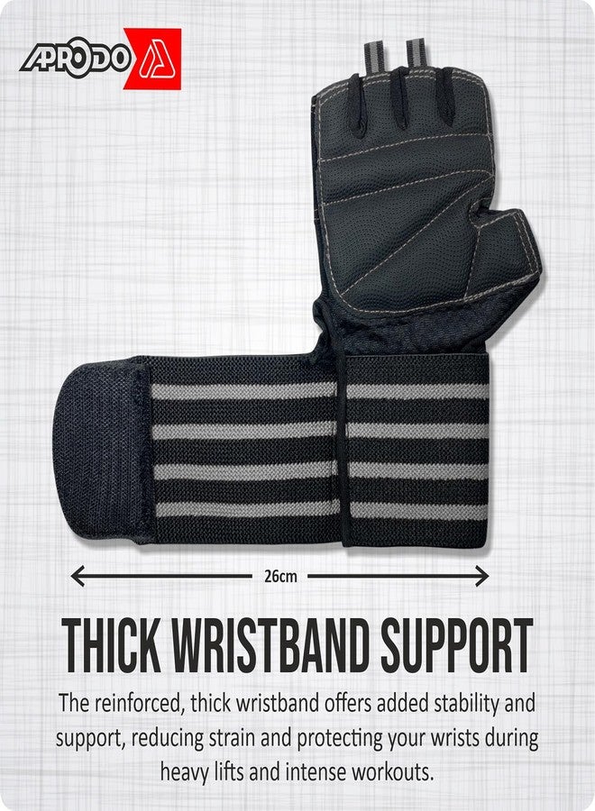 Aprodo Monster Weightlifting Fitness Gym Gloves for Palm and Wrist Protection, 3 Inch Wide Wrist Support, for Men and Women, Free Size (Black Grey, Free Size) - Image 3