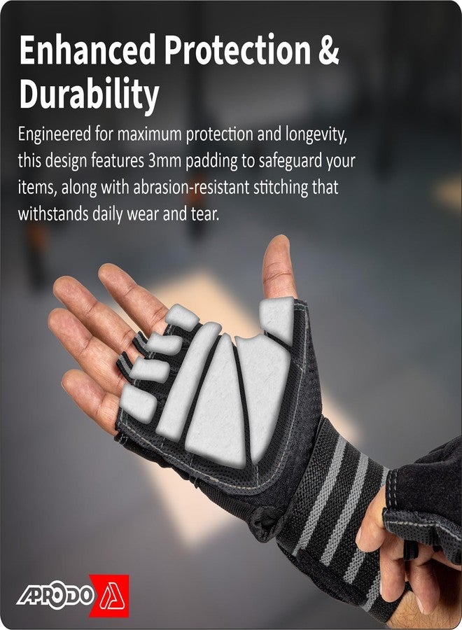 Aprodo Monster Weightlifting Fitness Gym Gloves for Palm and Wrist Protection, 3 Inch Wide Wrist Support, for Men and Women, Free Size (Black Grey, Free Size) - Image 2