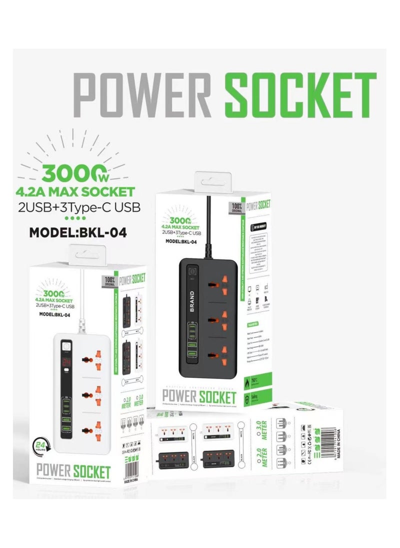 سناب مقبس الطاقة BKL-04، 2500 وات، 3.4 أمبير، مقبس USB متعدد الألوان  - Image 1