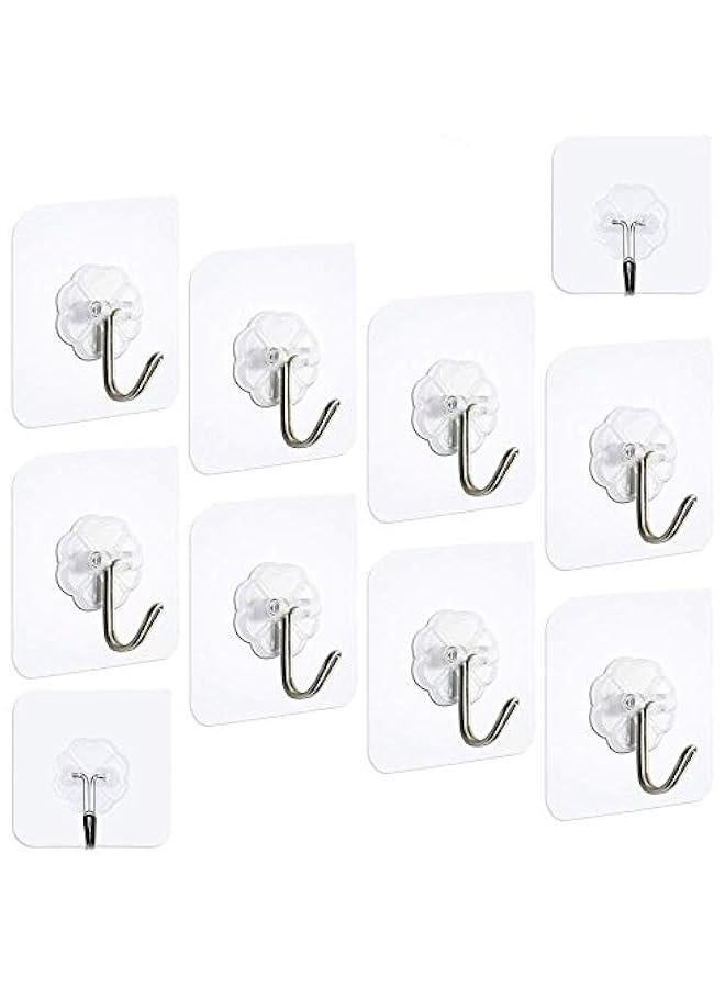 Adhesive Hooks, Wall Hooks Heavy Duty 15 Pounds (Max) Clear Hook Wall Hangers Without Nails 180 Degree Rotating, Reusable Waterproof and Oilproof for Mops, Kitchen Utensils, Robes, Coats - Image 1