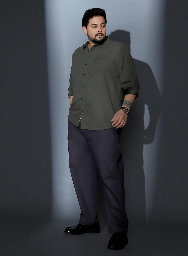 Instafab Plus  Instafab Plus Men Mono-Fluid Imprint Shirt | Spread Collar , Long Cuffed Sleeves | Button Closure , Curved Hem | Abstract Print Plain Material | Woven Fabric For Casual & Office Wear | Seaweed Green for Men | Best Price UAE