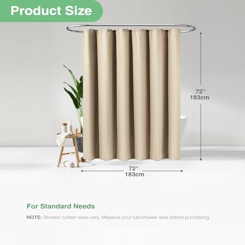 Dynamene Beige Fabric Shower Curtain - Waffle Textured Heavy Duty Cloth Shower Curtains for Bathroom, 256GSM Hotel Spa Luxury Weighted Bath Curtain Set with 12 Plastic Hooks,72x72, Beige/Khaki - Image 4