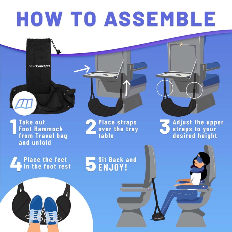 BASIC CONCEPTS Airplane Foot Hammock for Plane Travel Essentials - Airplane Travel Essentials, Long Flight Foot Rest - Plane Gadgets - Image 5
