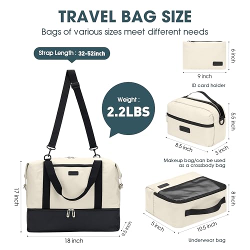 Oeihuivt Weekender Bags for Women with 3 Extra Pack 21 Inch Large Travel Duffel Bag Set with Shoe Compartment HeavyDuty nylon Carry On Overnight Tote BlackBeige - Image 3
