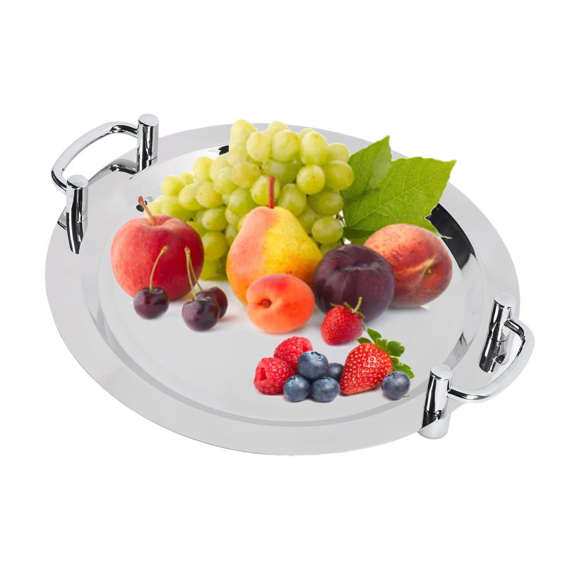 Stainless Steel Buffet Plate 40CM Circular - Sturdy Deformation Resistant Serving Tray with Ergonomic Handle - Bright Mirror Finish for Hotel Restaurant Banquet - Image 4