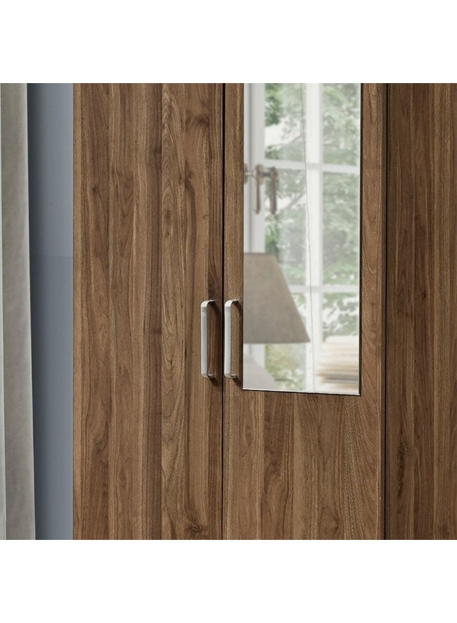 DANUBE HOME Supreme 2-Door Wardrobe with Mirror – Light Walnut Finish – Modern Wooden Wardrobe with Hanging Rod & Shelves – Spacious Bedroom Storage Cabinet - Image 4