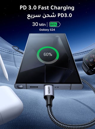 60W USB Type C Cable Nylon Braided USB C to USB C 2.0 Cable (C to C) Compatible For iPhone 16 15 Pro Max iPad Pro Air mini 6 MacBook Pro Air Galaxy S24 S23 Ultra Z Fold Xiaomi Honor OPPO OnePlus 1M 1M - view 4