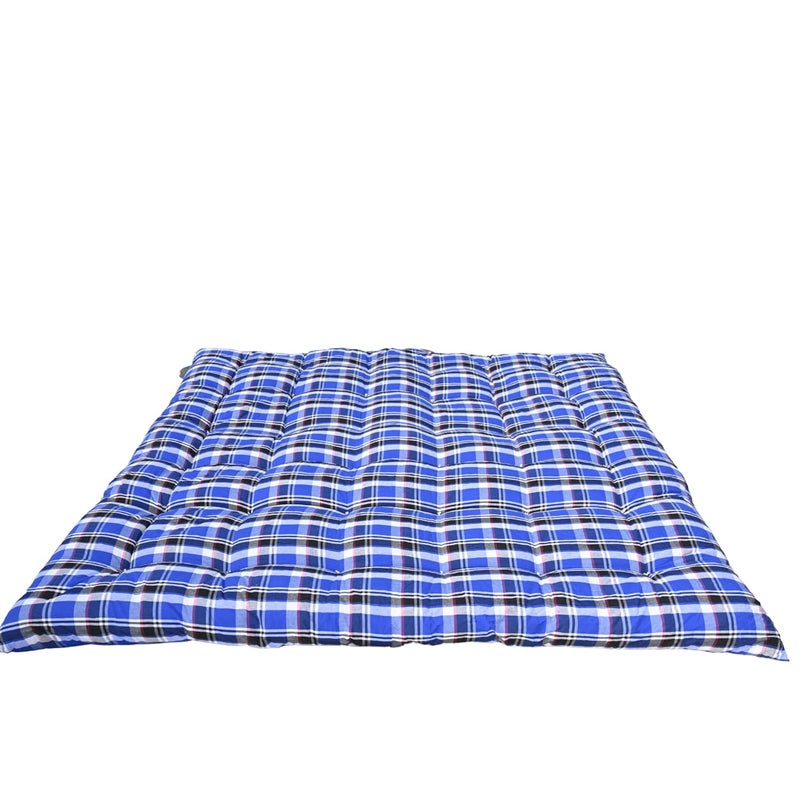 NEXTGO Cotton Mattress Tufted Soft Rui Gadda Foldable Gadi Tri Fold for Floor Bed Color Blue W hite Striped 5 x 6 Queen Bed - Image 1