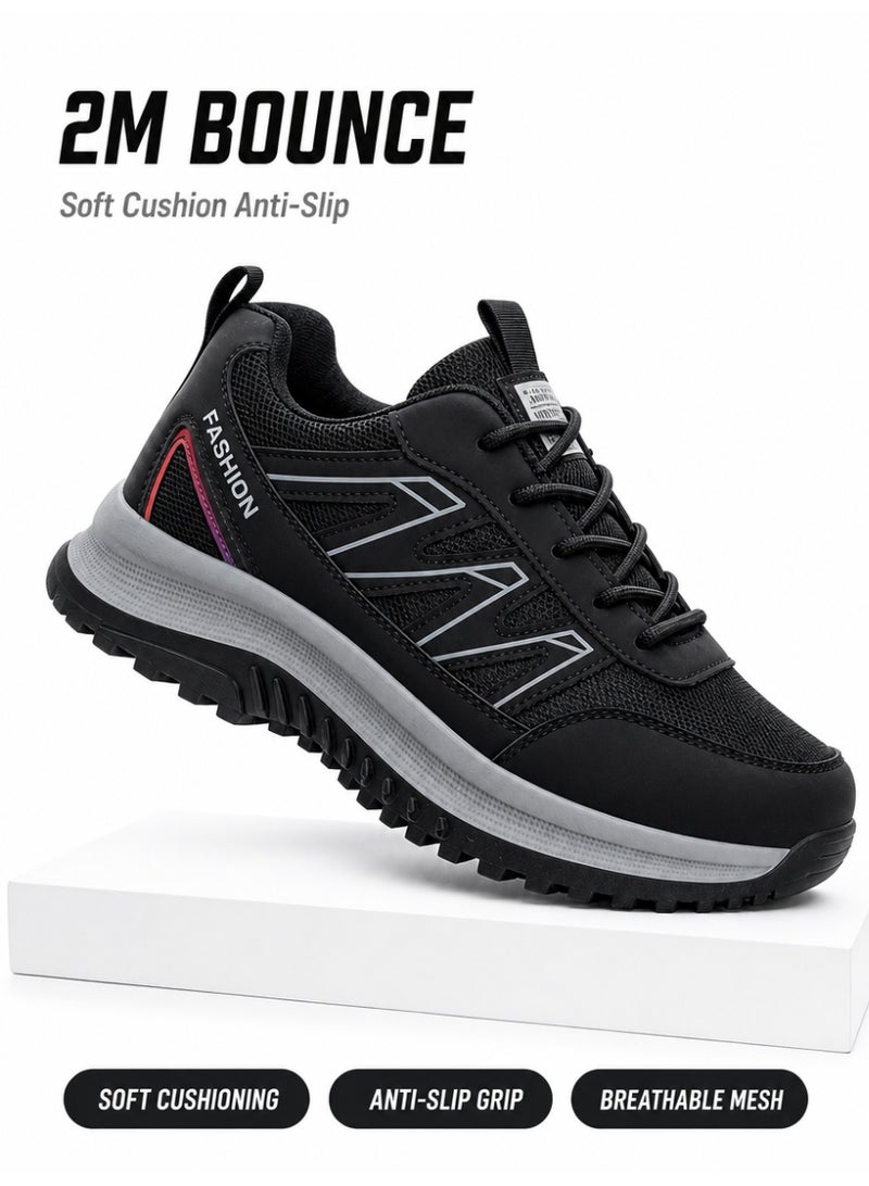 Men's Fashionable Low-Top Sneakers, lightweight and breathable men's sneakers, lace-up non-slip sneakers with soft, non-slip soles, suitable for everyday wear, running, and outdoor activities, black - Image 1