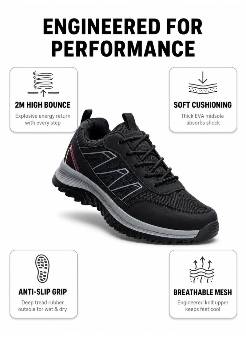Men's Fashionable Low-Top Sneakers, lightweight and breathable men's sneakers, lace-up non-slip sneakers with soft, non-slip soles, suitable for everyday wear, running, and outdoor activities, black - Image 2