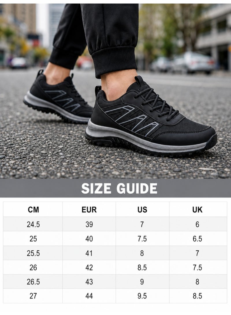 Men's Fashionable Low-Top Sneakers, lightweight and breathable men's sneakers, lace-up non-slip sneakers with soft, non-slip soles, suitable for everyday wear, running, and outdoor activities, black - Image 3