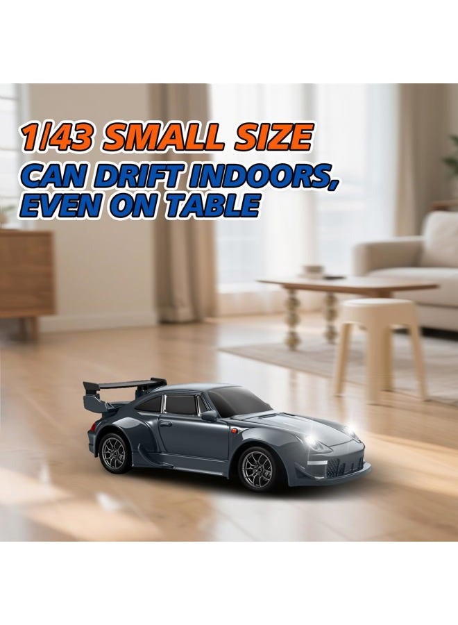 ACAMMZAR Mini RC Drift Car with Gyro, 1:43 4WD Full Proportional RC Cars, 18KM/H High Speed Remote Control Car with Lights, Extra Racing Tires, Vehicle for Adults Kids Boys, Gray - Image 4