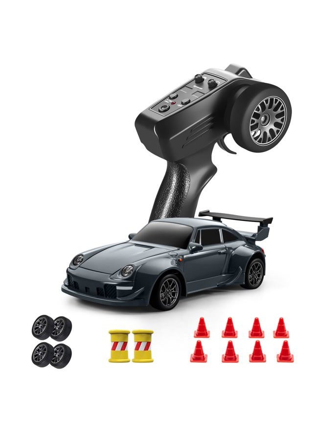 ACAMMZAR Mini RC Drift Car with Gyro, 1:43 4WD Full Proportional RC Cars, 18KM/H High Speed Remote Control Car with Lights, Extra Racing Tires, Vehicle for Adults Kids Boys, Gray - Image 1