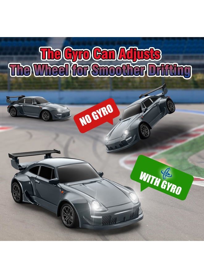 ACAMMZAR Mini RC Drift Car with Gyro, 1:43 4WD Full Proportional RC Cars, 18KM/H High Speed Remote Control Car with Lights, Extra Racing Tires, Vehicle for Adults Kids Boys, Gray - Image 3