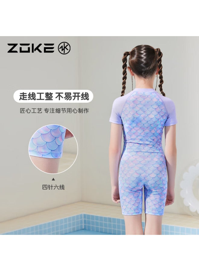 Zoke Children's Swimsuit, Girls' Professional Training One-piece Square-leg Racing Suit 125504434-2, Dreamy Purple Mermaid 18