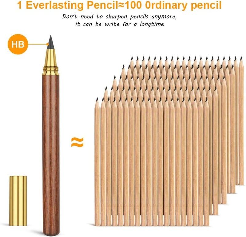 hotut Inkless Pencil,4pcs Everlasting Pencil Wooden Infinity Pencil Wood-Cased Graphite Reusable for Writing Drawing Students Home Office School Supplies - Image 3