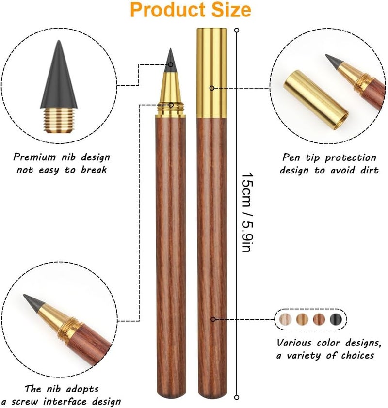 hotut Inkless Pencil,4pcs Everlasting Pencil Wooden Infinity Pencil Wood-Cased Graphite Reusable for Writing Drawing Students Home Office School Supplies - Image 2
