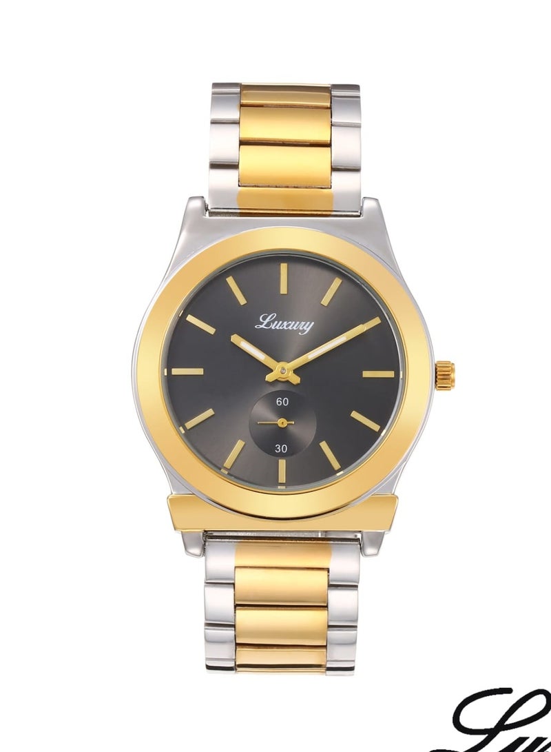 ساعة يد رجالية ستيلد - شكل بلغاري ضد الماء وبجوة عالية سوار فضي وذهبي  مع ميناء أسود