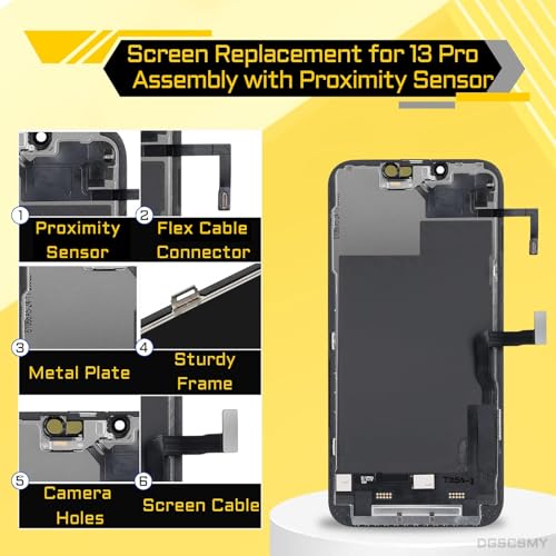 DGSCSMY [OLED] Screen Replacement for iPhone 13 Pro 6.1" Display Digitizer Earpiece Proximity Sensor Ambient Light Sensor OLED 3D Touch Full Assembly Repair Fix Tools Kit A2638 A2483 A2636 A2639 A2640 - Image 3