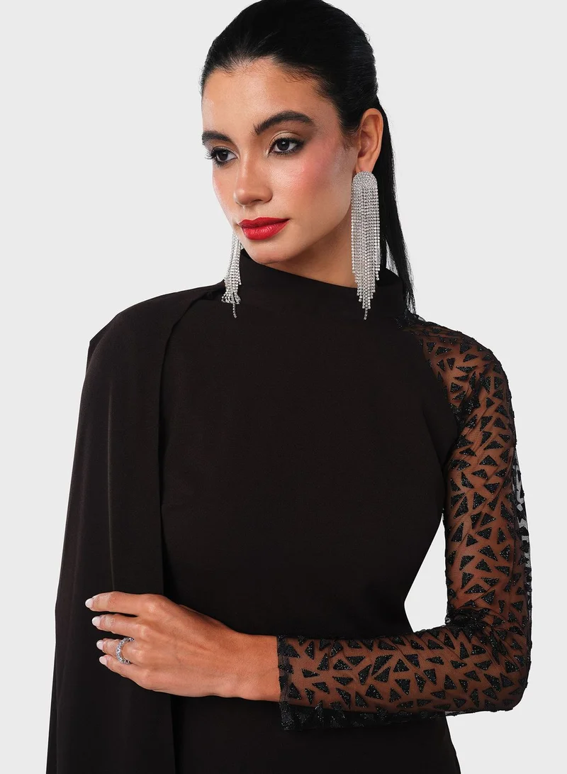 Threadz by Ajooni Asymmetric Cape Dress