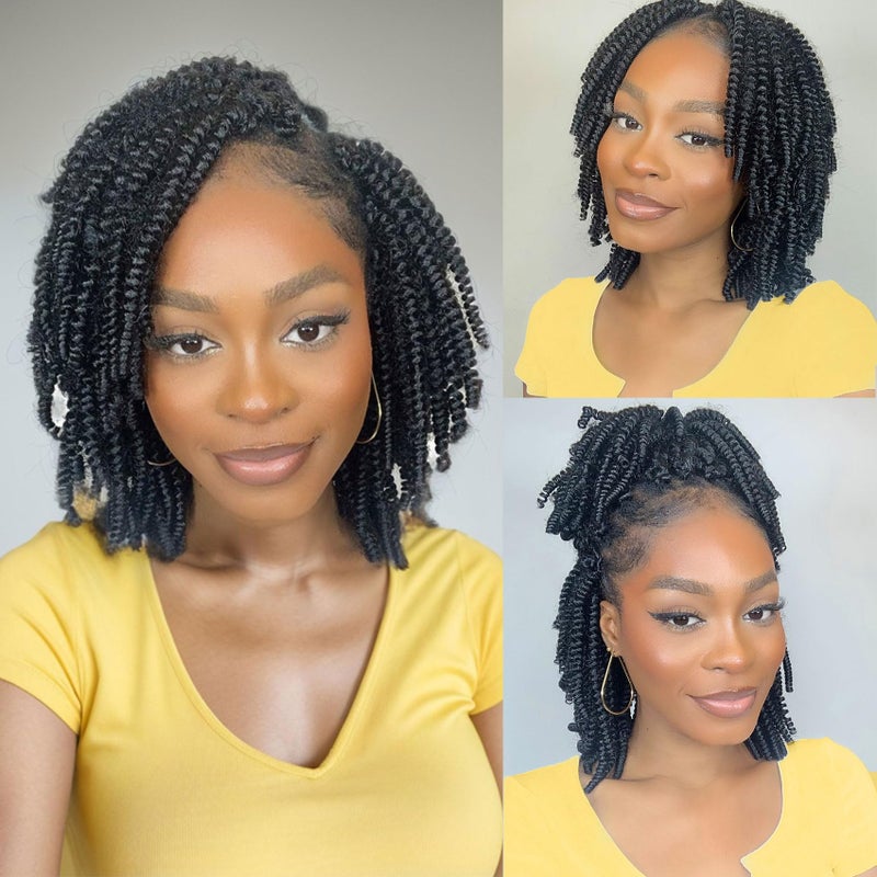 7 Packs Spring Twist Braiding Hair Spring Twists Bomb Twist Hair Synthetic Fiber Fluffy Twist Crochet Braids Low Temperature Fiber Crochet Hair for Women Braiding Hair8inch1B