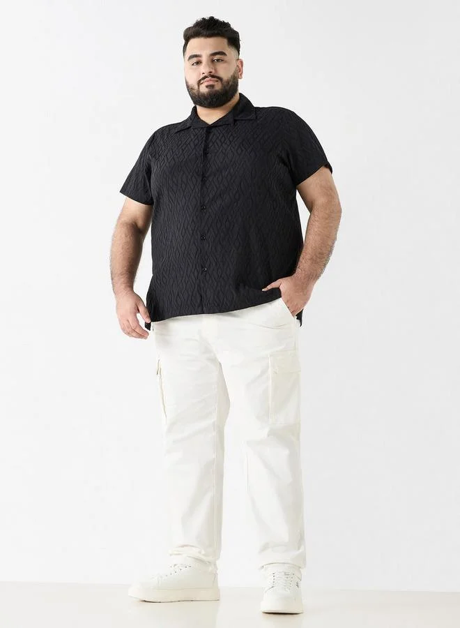 سبلاش فيڤ قميص مقاس كبير بياقة قميص قصيرة الأكمام بنقوش