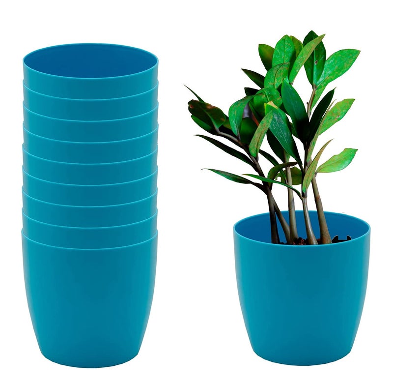 garbnoire Gardening Flower Pots - 4.4 Inch Plastic Flower Pots | Modern Decorative Indoor Outdoor Planters/Pots - Pack of (Turquoise, 10) - Image 1