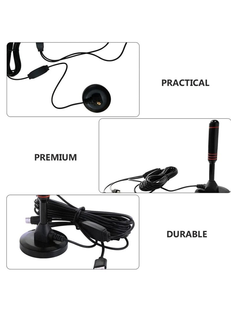 Generic - Home Indoor Digital TV Antenna, DVB-T2 HD Antenna, 470-862(MHz), Portable Indoor and Outdoor TV Antenna with Magnetic Base, 5m Long Cable, Black - Image 1