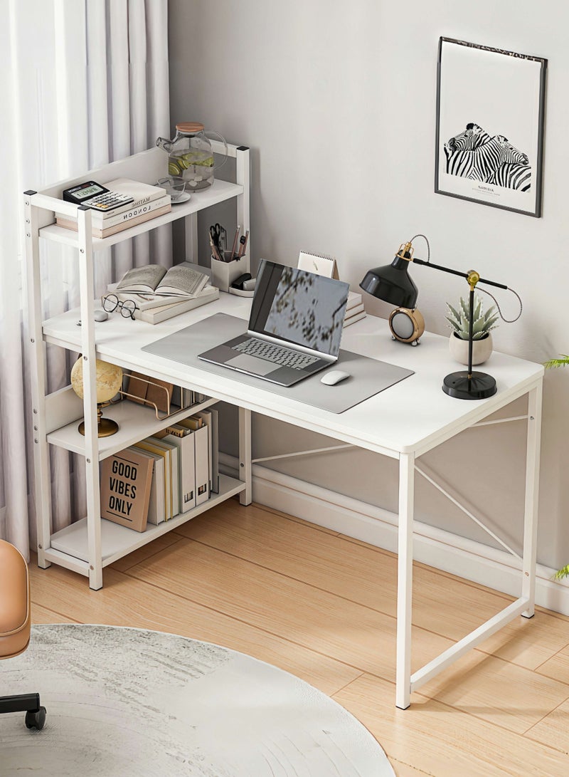 Canadel Office Desk with 4-Tier Shelf, Reversible Storage Shelf Left or Right, Sturdy Metal Frame & X-Shaped Strut, Spacious Waterproof Tabletop for Home Computer Desk - Image 1