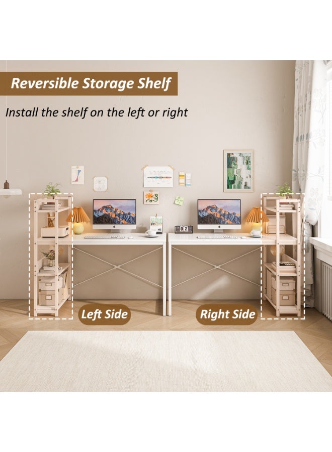 Canadel Office Desk with 4-Tier Shelf, Reversible Storage Shelf Left or Right, Sturdy Metal Frame & X-Shaped Strut, Spacious Waterproof Tabletop for Home Computer Desk - Image 4