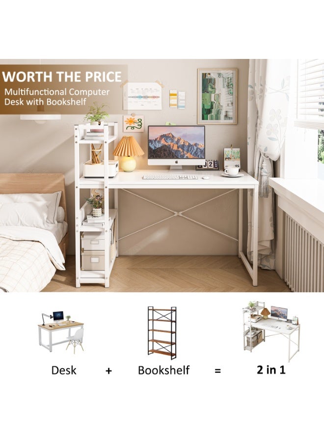 Canadel Office Desk with 4-Tier Shelf, Reversible Storage Shelf Left or Right, Sturdy Metal Frame & X-Shaped Strut, Spacious Waterproof Tabletop for Home Computer Desk - Image 3