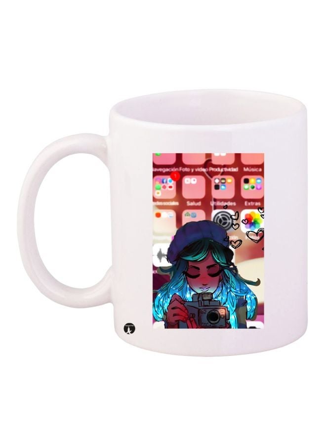 RYN Girl Printed Coffee Mug White/Blue/Brown 11ounce