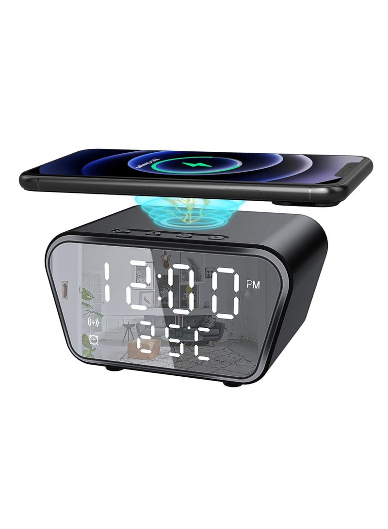 Captaintech Alarm Clock with Wireless Charging, Digital Alarm Clocks Bedside Mains Powered, 3 Alarms, Adjustable Brightness LED Display with Time/Temperature, Fast Charger Compatible with All Qi-Enabled Phone - Image 1