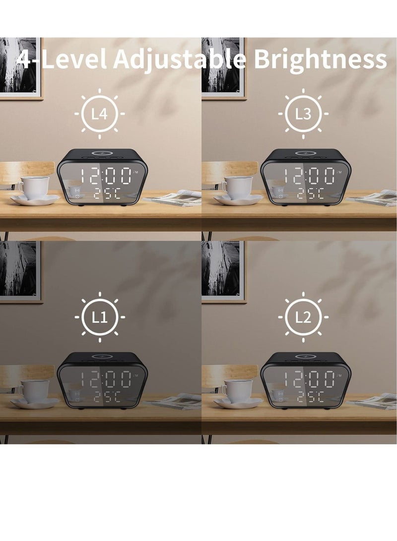 Captaintech Alarm Clock with Wireless Charging, Digital Alarm Clocks Bedside Mains Powered, 3 Alarms, Adjustable Brightness LED Display with Time/Temperature, Fast Charger Compatible with All Qi-Enabled Phone - Image 5