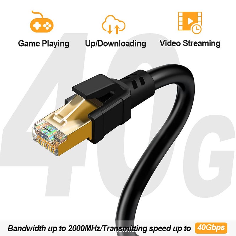 CableCreation Cat 8 Ethernet Cable, Network Patch Cable 40 Gigabit 2000MHz SFTP Internet LAN RJ45 High speed Cable Cord for Modem, Router, PS3, PS4, Xbox, Black (26.6ft) - Image 2