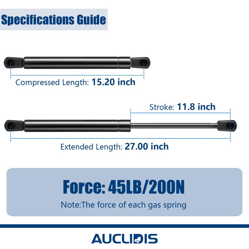 AUCLIDIS st270edi-45 27 Inch 45lb 200N Gas Struts Spring Shocks Lift Supports for Tonneau Cover Shell Pickup Bed Truck Undercover Top Topper Replacement Parts, ST270P45EZ10, st270edi2-45, Set of 2 by AUCLIDIS - Image 2