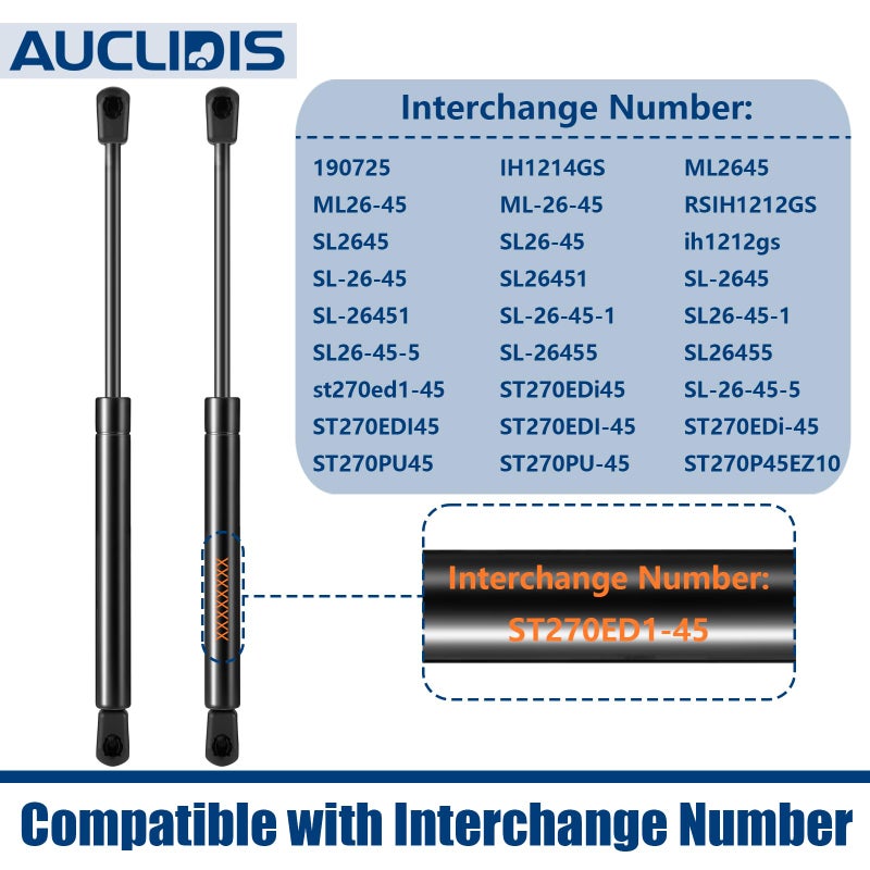 AUCLIDIS st270edi-45 27 Inch 45lb 200N Gas Struts Spring Shocks Lift Supports for Tonneau Cover Shell Pickup Bed Truck Undercover Top Topper Replacement Parts, ST270P45EZ10, st270edi2-45, Set of 2 by AUCLIDIS - Image 3