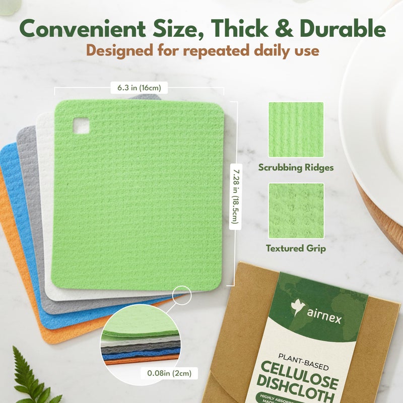 AIRNEX 10 Pack Cellulose Swedish Dishcloths for Kitchen - Eco-Concious Reusable Dish Towels & Cloths - Super Absorbent, Odor Resistant and Fast Drying Wash Cloths for Dishes & Surfaces - Image 3