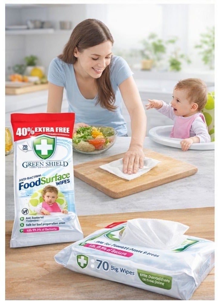 مناديل جرين شيلد المضادة للبكتيريا لتنظيف أسطح الطعام 70 منديل كبير | تقضي على 99.9٪ من الجراثيم | آمنة للمطبخ ومناطق طعام الأطفال | مناديل تنظيف وتعقيم متعددة الاستخدامات عرض 40٪ إضافي - Image 5