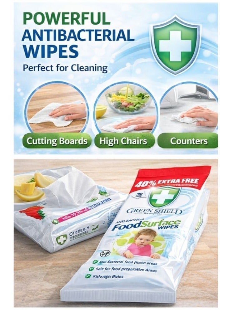 مناديل جرين شيلد المضادة للبكتيريا لتنظيف أسطح الطعام 70 منديل كبير | تقضي على 99.9٪ من الجراثيم | آمنة للمطبخ ومناطق طعام الأطفال | مناديل تنظيف وتعقيم متعددة الاستخدامات عرض 40٪ إضافي - Image 4