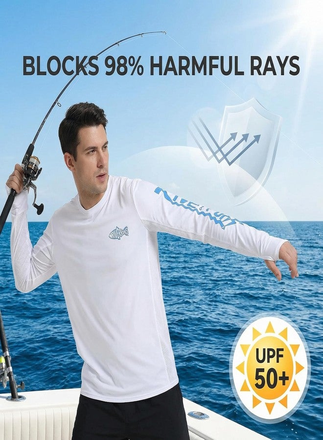 Riverruns Men's UPF 50+ Fishing Shirt, Long Sleeve Quick Dry Rash Guard with Thumbholes & Breathable Mesh Panels-1003 White - Image 3