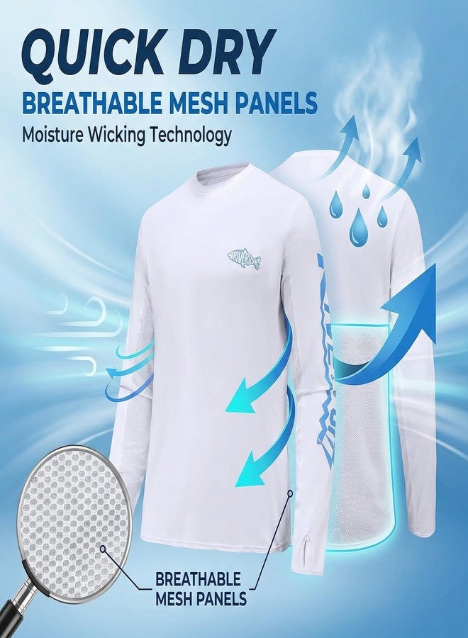 Riverruns Men's UPF 50+ Fishing Shirt, Long Sleeve Quick Dry Rash Guard with Thumbholes & Breathable Mesh Panels-1003 White - Image 5