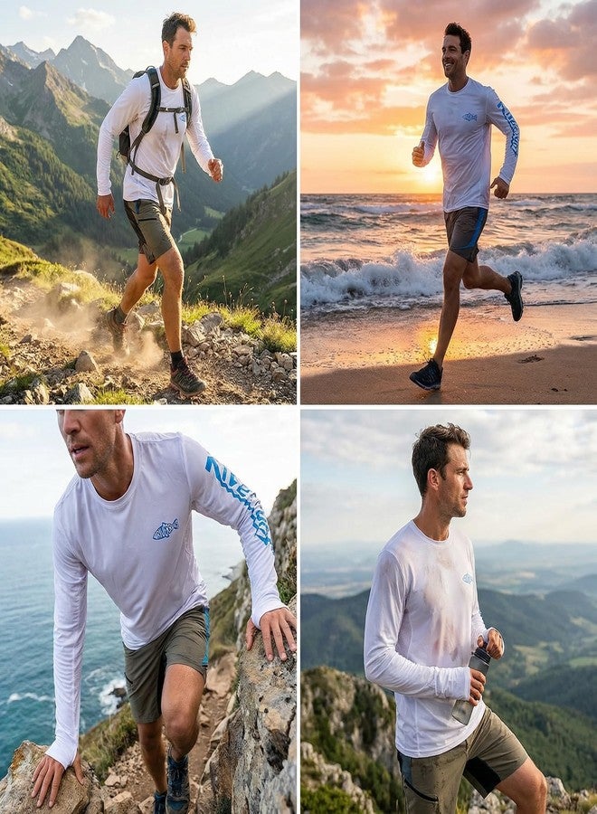 Riverruns Men's UPF 50+ Fishing Shirt, Long Sleeve Quick Dry Rash Guard with Thumbholes & Breathable Mesh Panels-1003 White - Image 2