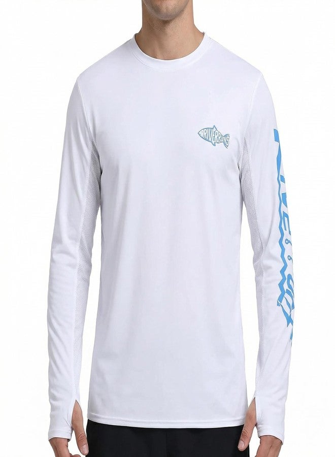 Riverruns Men's UPF 50+ Fishing Shirt, Long Sleeve Quick Dry Rash Guard with Thumbholes & Breathable Mesh Panels-1003 White - Image 1