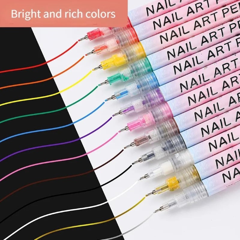 Feelhigh 12Piece 3D Nail Art Pen Set Unleash Your Nail Art Creativity with Precision Nail Graffiti Drawing PensDIY Nail Art Beauty Adorn Manicure Tools - Image 2